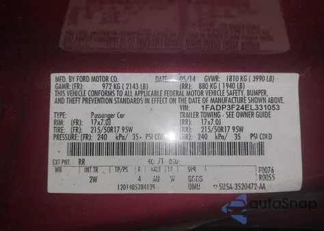 2014 Ford Focus Se из США, поврежденный, VIN 1FADP3F24EL331053